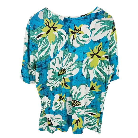 Chico’s Blue Floral Short Sleeve Knit Resort Top Size 2 US 12 Tropical Casual - Picture 2 of 6